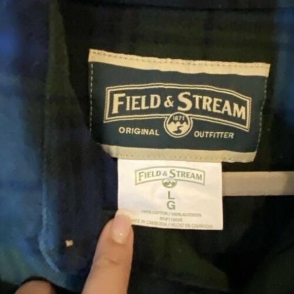 Field & Stream Blue Green Plaid Button Down Flannel Shirt Mens Sz L Pockets - Picture 3 of 5